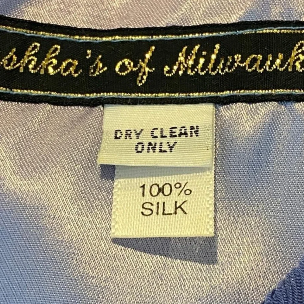 100% Silk Crinkle Dress Periwinkle Blue‎ Vintage M Kashka's of Milwaukee